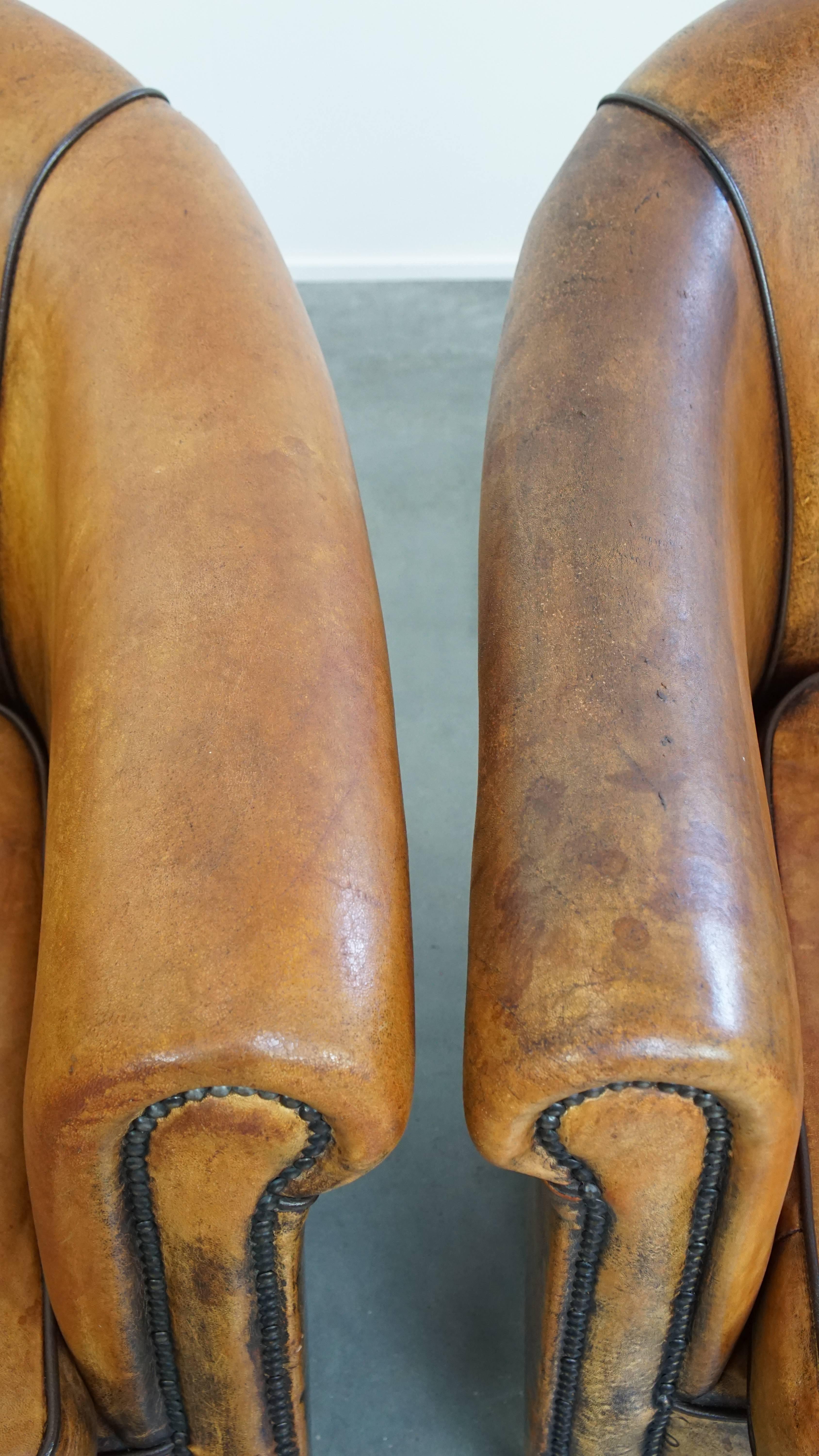 Set of 2 Vintage Sheepskin Leather Club Chairs For Sale 2