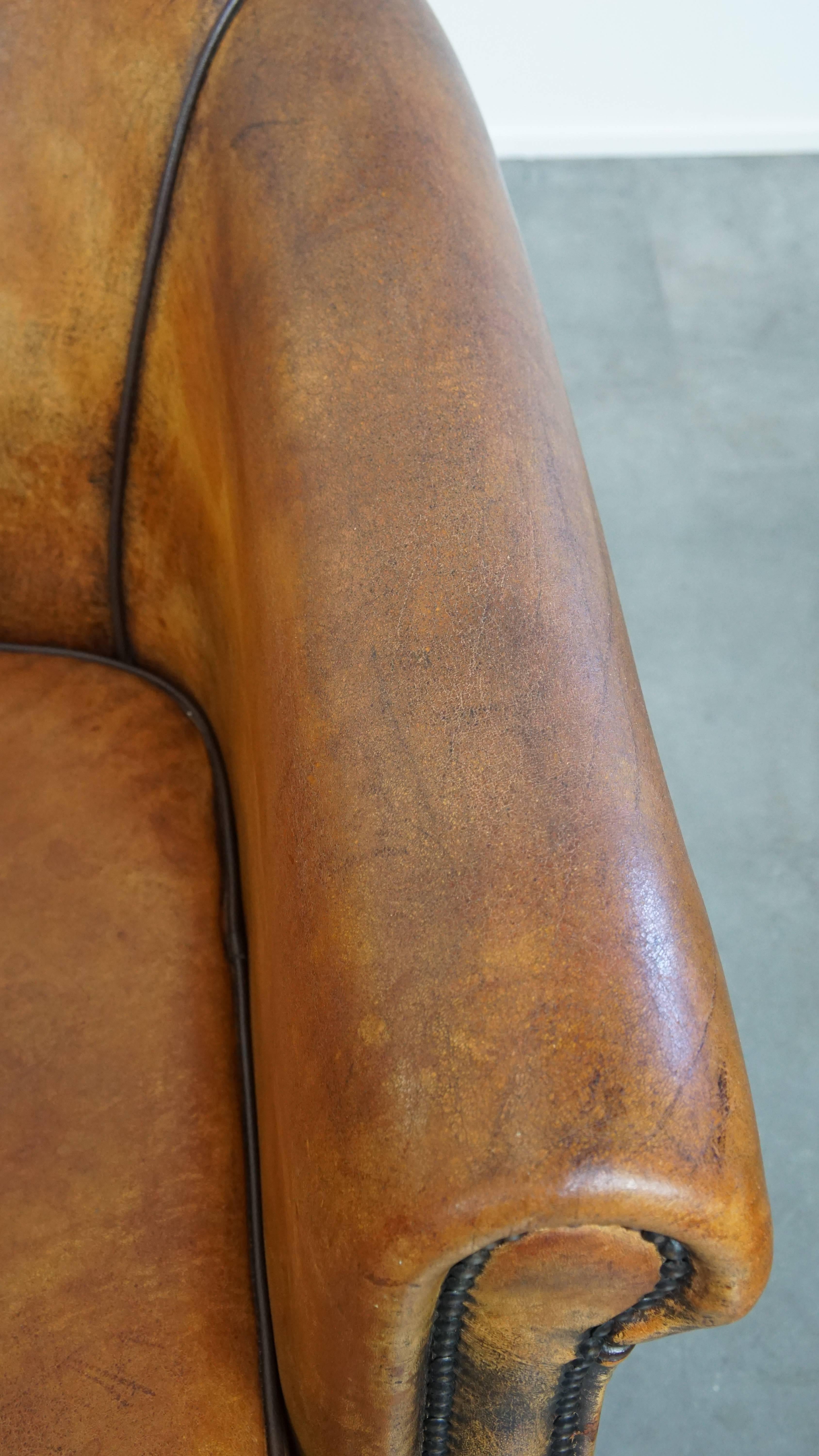 Set of 2 Vintage Sheepskin Leather Club Chairs For Sale 3