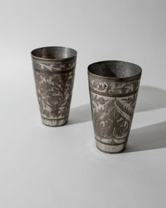 Set of 2 Vintage Silver Plated Brass Drinking Cups, 1930s