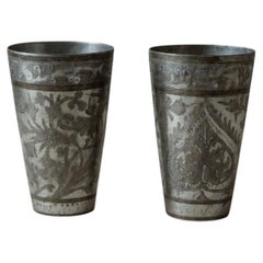 Set of 2 Vintage Silver Plated Brass Drinking Cups, 1930s