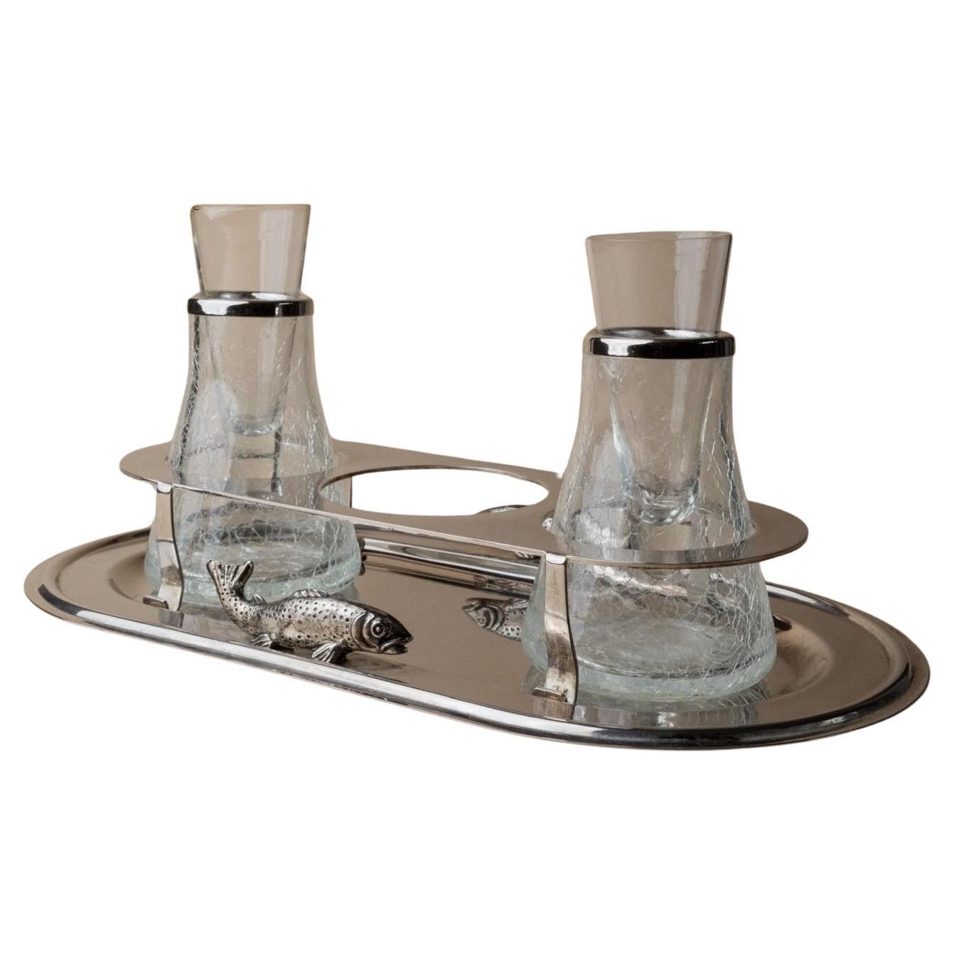 Set de 2 objets vintage en métal argenté, Mid Century Design Italy, 70s en vente