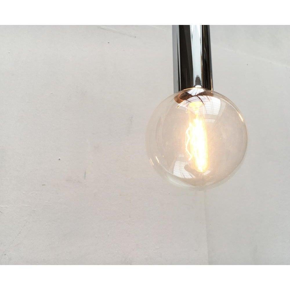 Set of 2 Vintage Space Age Chrome & Glass Pendant Lamps by Motoko Ishii For Sale 5