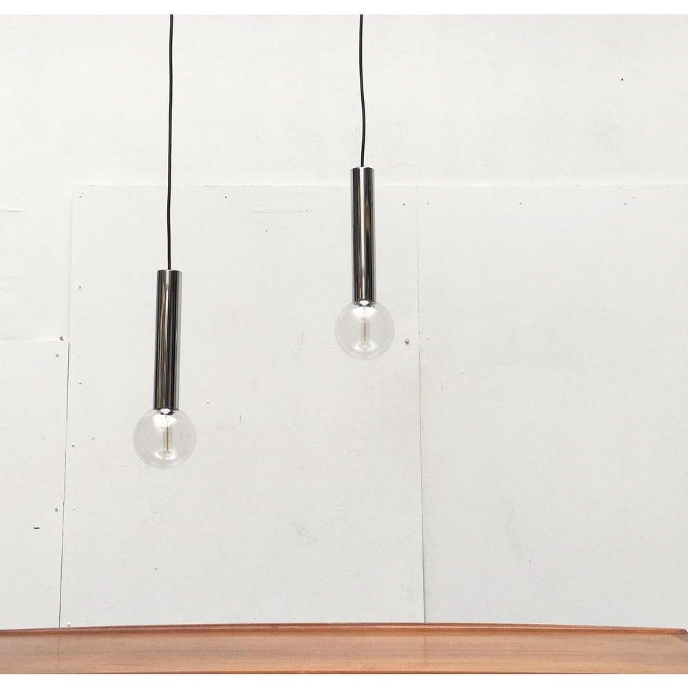 Set of 2 Vintage Space Age Chrome & Glass Pendant Lamps by Motoko Ishii For Sale 10