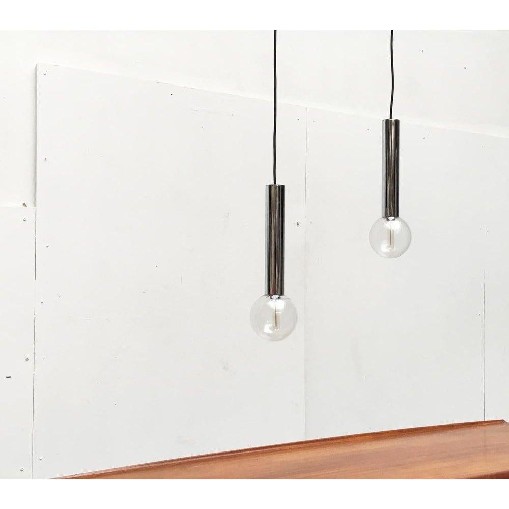 German Set of 2 Vintage Space Age Chrome & Glass Pendant Lamps by Motoko Ishii For Sale