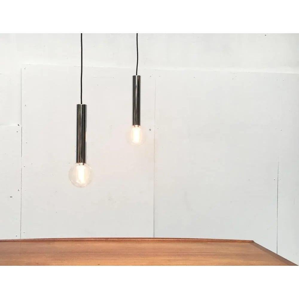 20th Century Set of 2 Vintage Space Age Chrome & Glass Pendant Lamps by Motoko Ishii For Sale