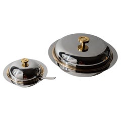 Set of 2 Vintage Stainless Steel Salad Bowls with Lids, 1980s