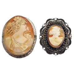 Set of 2 Vintage Sterling Silver Cameo Pins/Brooches #16082