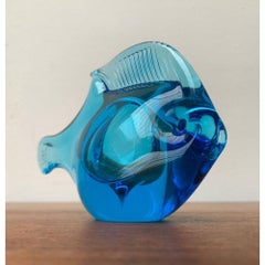 Set of 2 Vintage Swedish Bird and Fish Animal Sculpture in Art Glass, 1970s