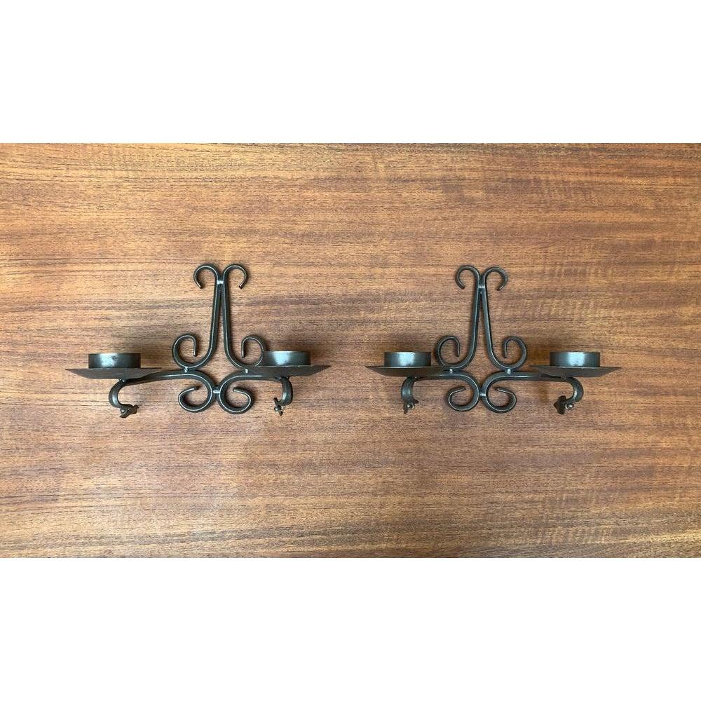 Juego de 2 portavelas de pared de hierro forjado sueco vintage de Ahrnebergs Metal en venta