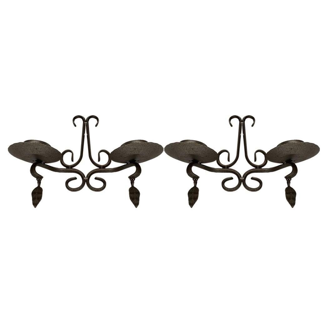 Set of 2 Vintage Swedish Wrought Iron Wall Candleholders from Ahrnebergs