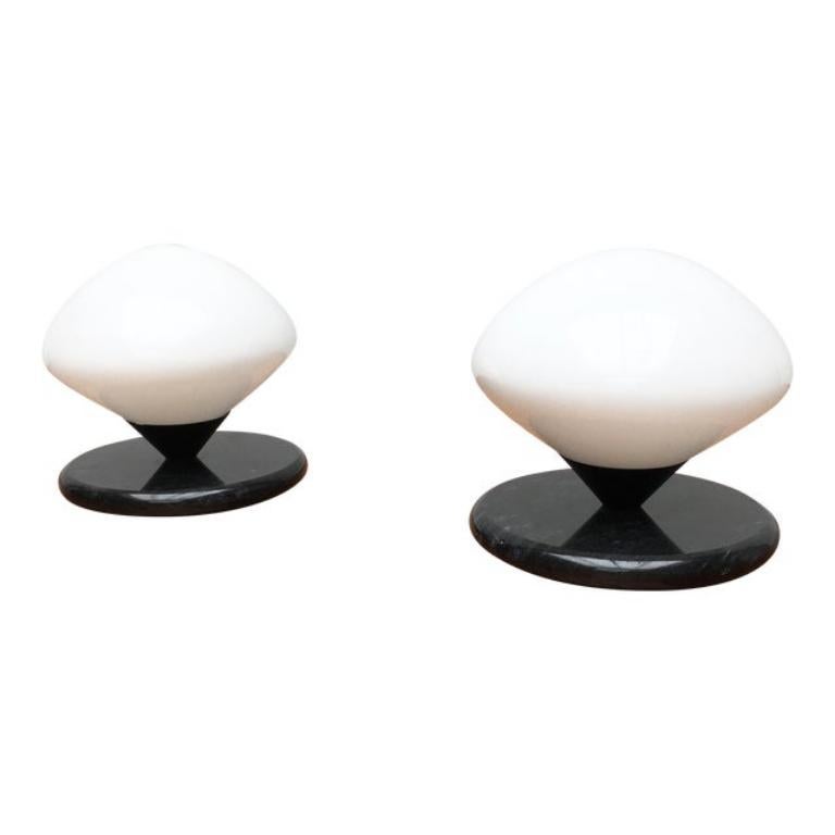 Set di 2 lampade da tavolo svizzere vintage in marmo e vetro di Optelma