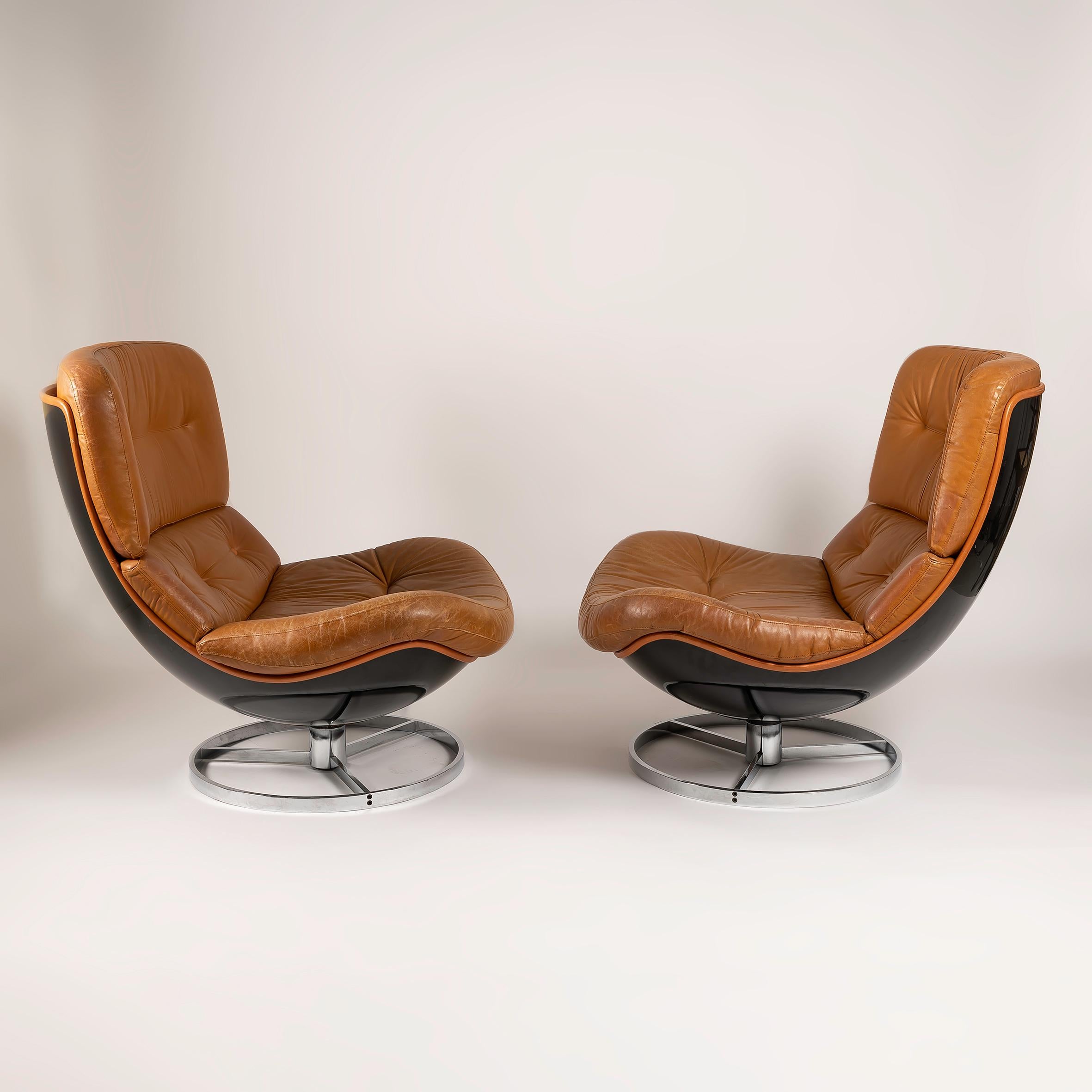 Fin du 20e siècle Ensemble de 2 fauteuils pivotants vintage de Michel Cadestin, éditeur d'Airborne, 1970 en vente