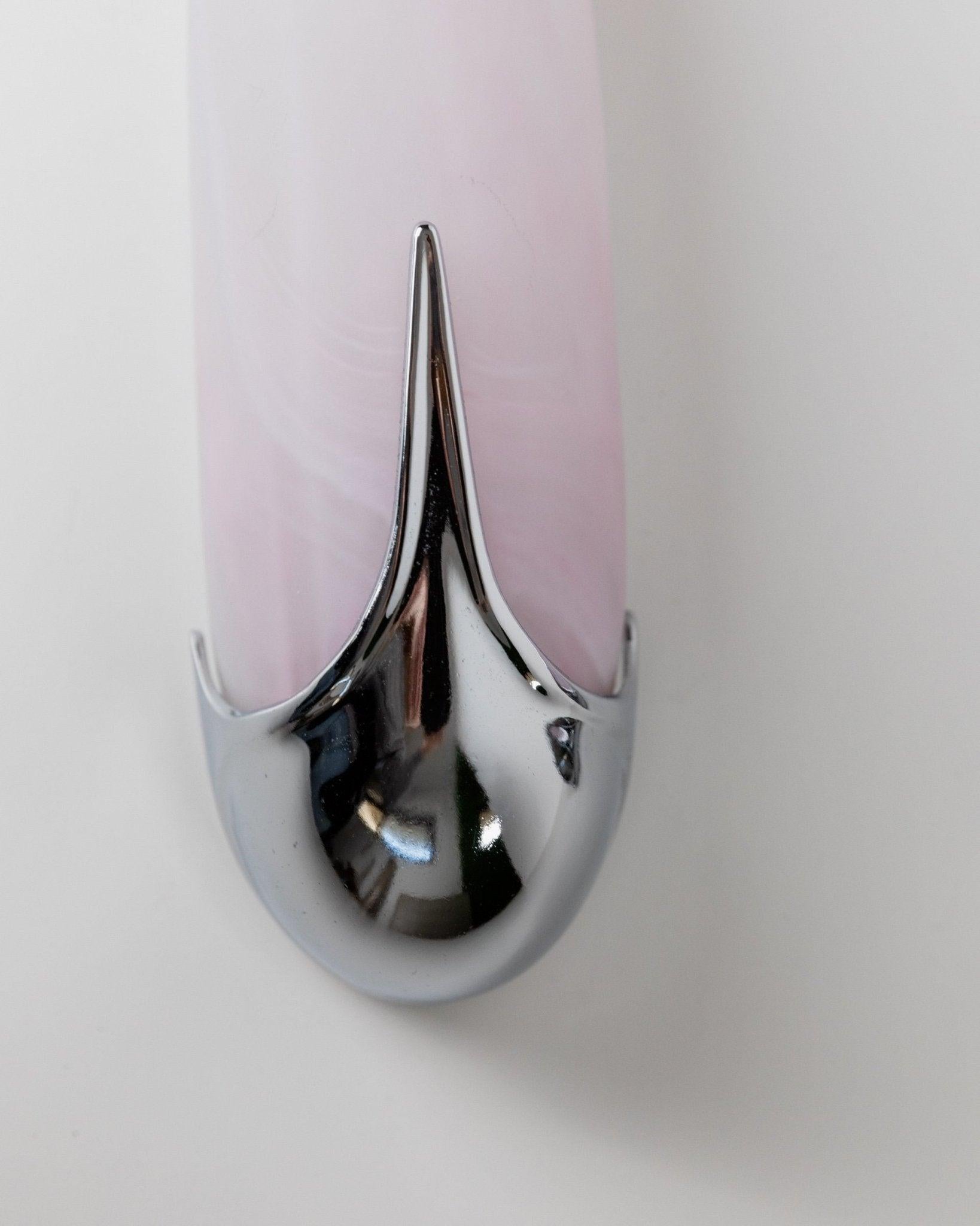 Set di 2 lampade da parete vintage in vetro rosa e cromo, Spagna, anni '80 In condizioni buone in vendita a Montecalvoli, IT