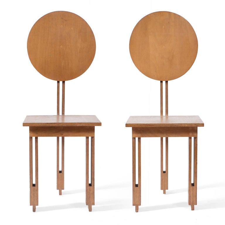 Set Of Two Vintage Wood Constructivist Chairs For At 1stdibs Part Sculpture Seating These 20th Century Plywood Chairs Feature Circular Backrests And Square