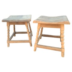 set of 2 Vintage Wooden Stools – French Rustic Charm"