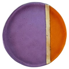 Set von 2 violetten und orangefarbenen Desserttellern