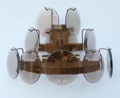 Set of 2 Vistosi Murano Wall Light Smoked Disc, 1970
