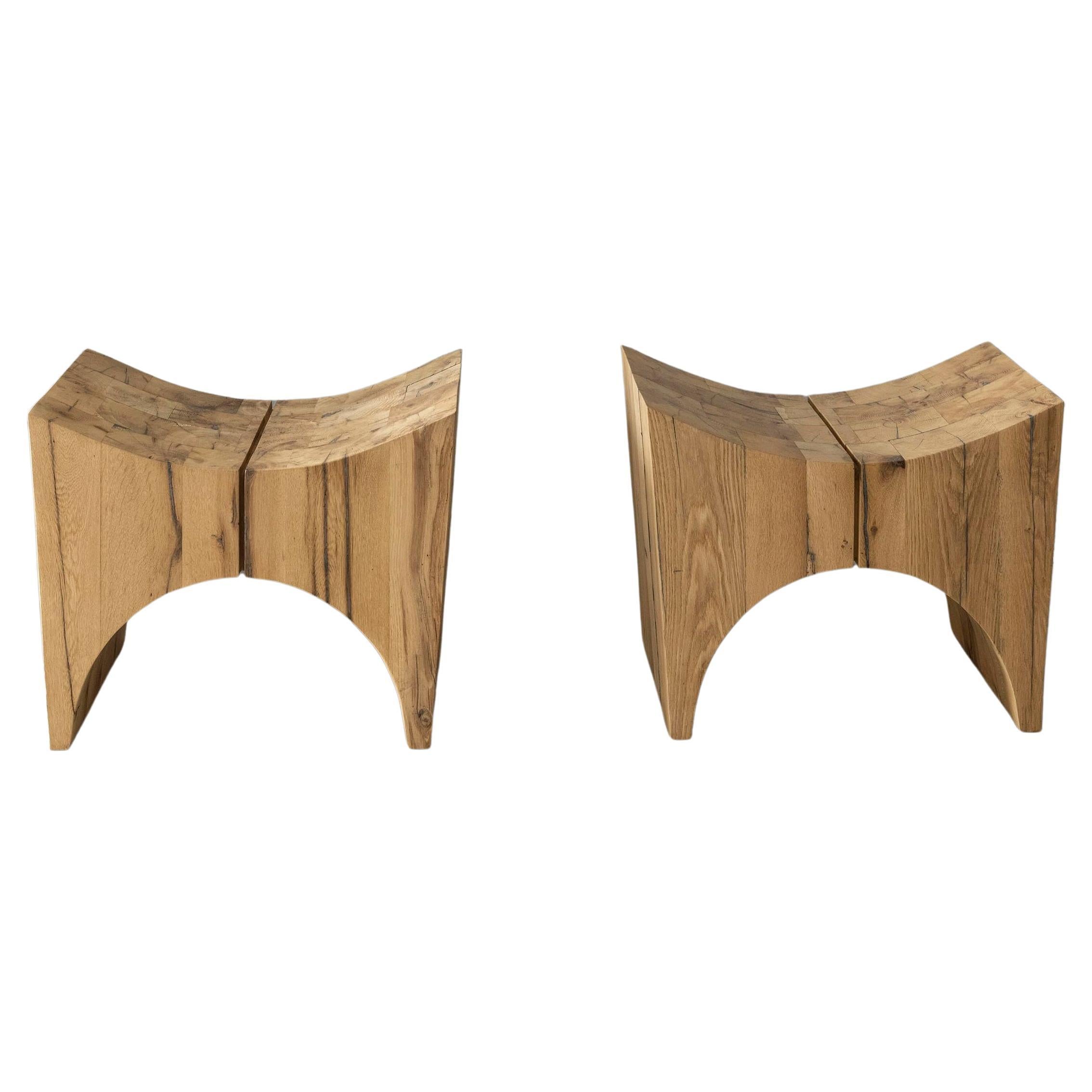 Set Of 2 W Oak Stools by Nana Zaalishvili