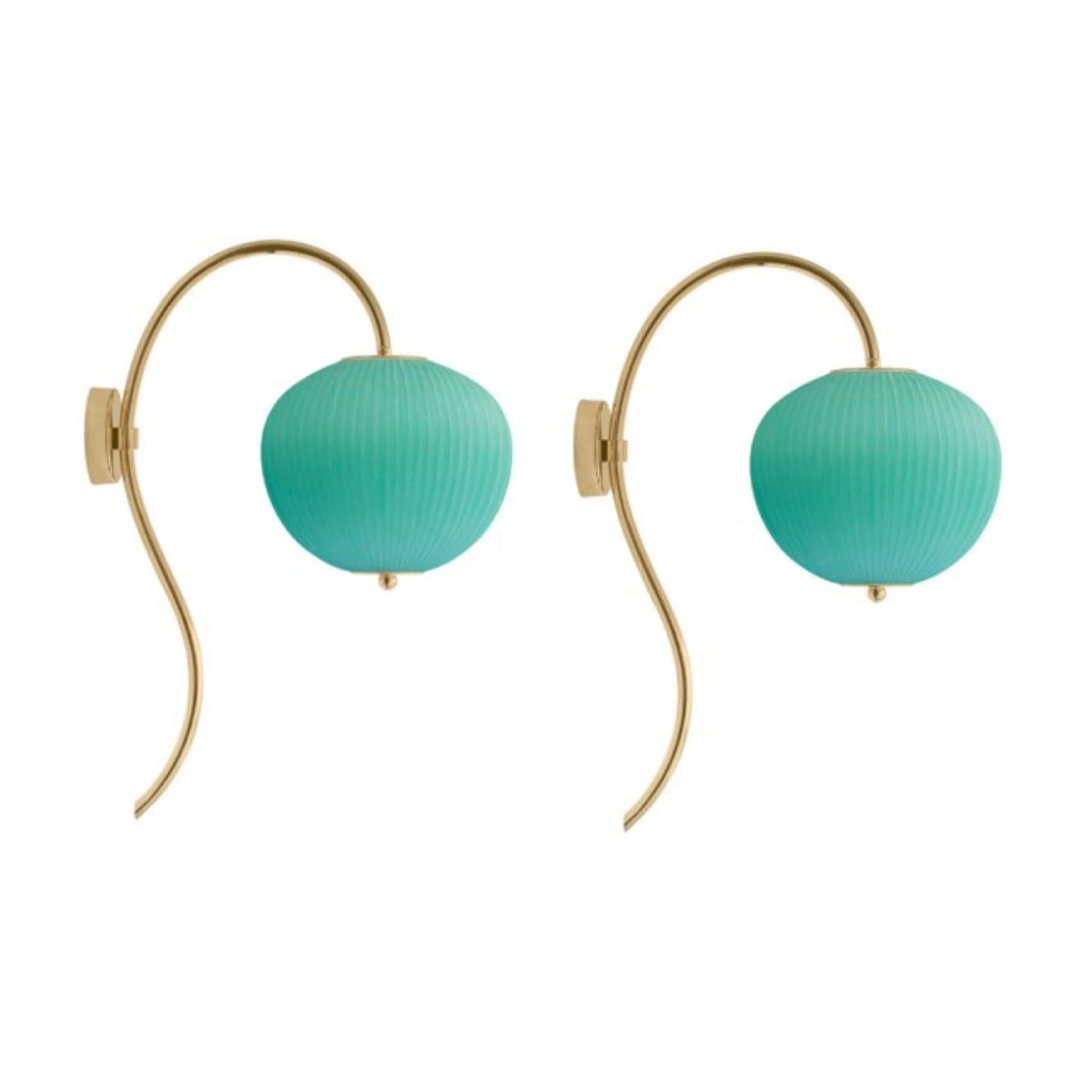 Wall lamp China 03 by Magic Circus Editions
Dimensions: H 62 x W 26.2 x D 41.5 cm
Materials: Brass, mouth blown glass sculpted with a diamond saw
Colour: jade green

Available finishes: Brass, nickel
Available colours: enamel soft white, soft