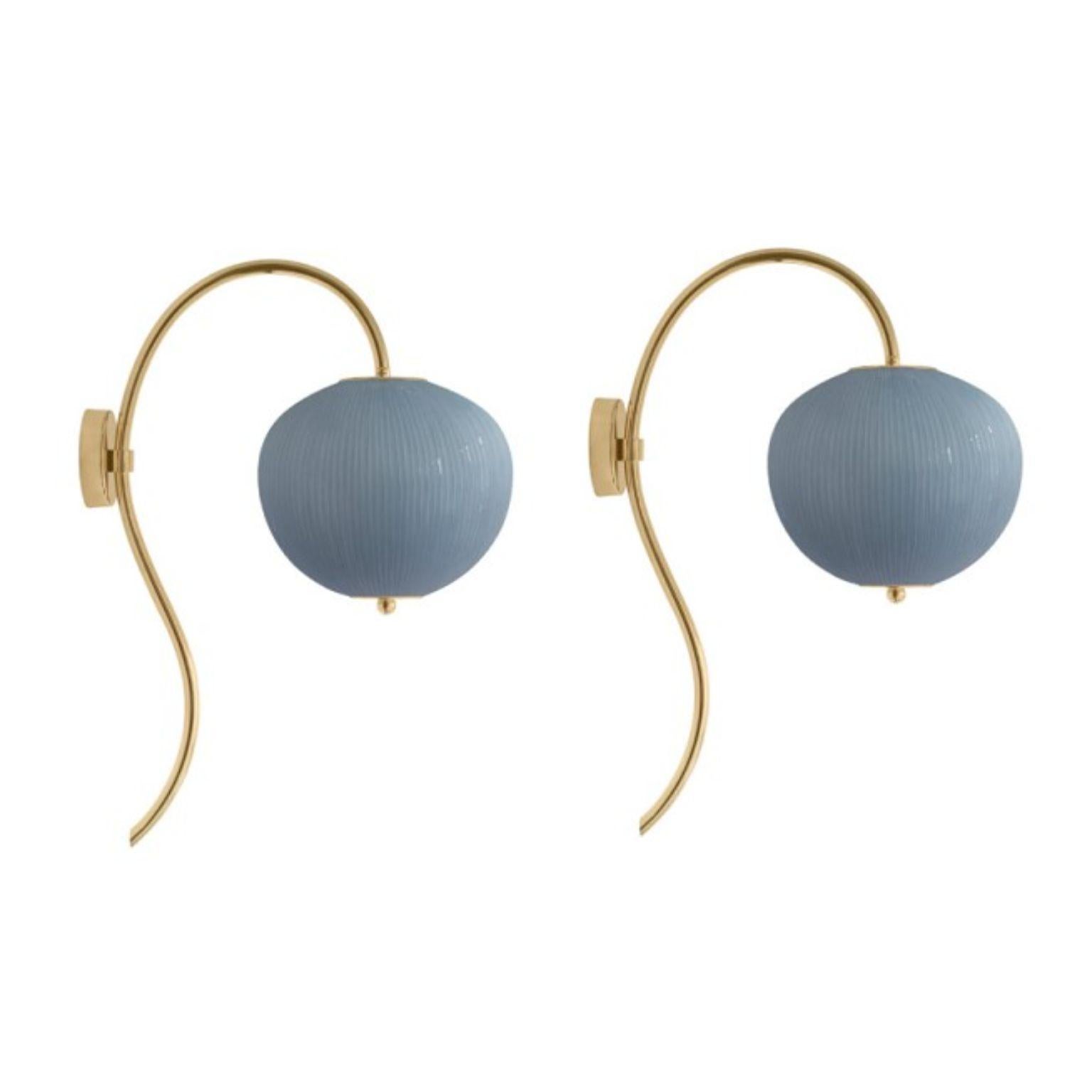 Wall lamp china 03 by Magic Circus Editions
Dimensions: H 62 x W 26.2 x D 41.5 cm
Materials: Brass, mouth blown glass sculpted with a diamond saw
Colour: opal grey

Available finishes: Brass, nickel
Available colours: enamel soft white, soft rose,