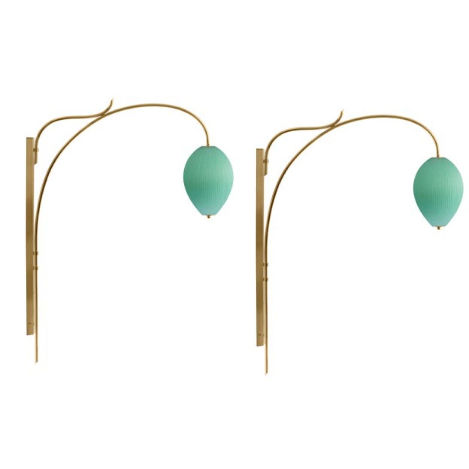 Wall lamp China 10 by Magic Circus Editions
Dimensions: H 134 x W 25.2 x D 113.5 cm
Materials: Brass, mouth blown glass sculpted with a diamond saw
Colour: jade green

Available finishes: brass, nickel
Available colours: enamel soft white, soft