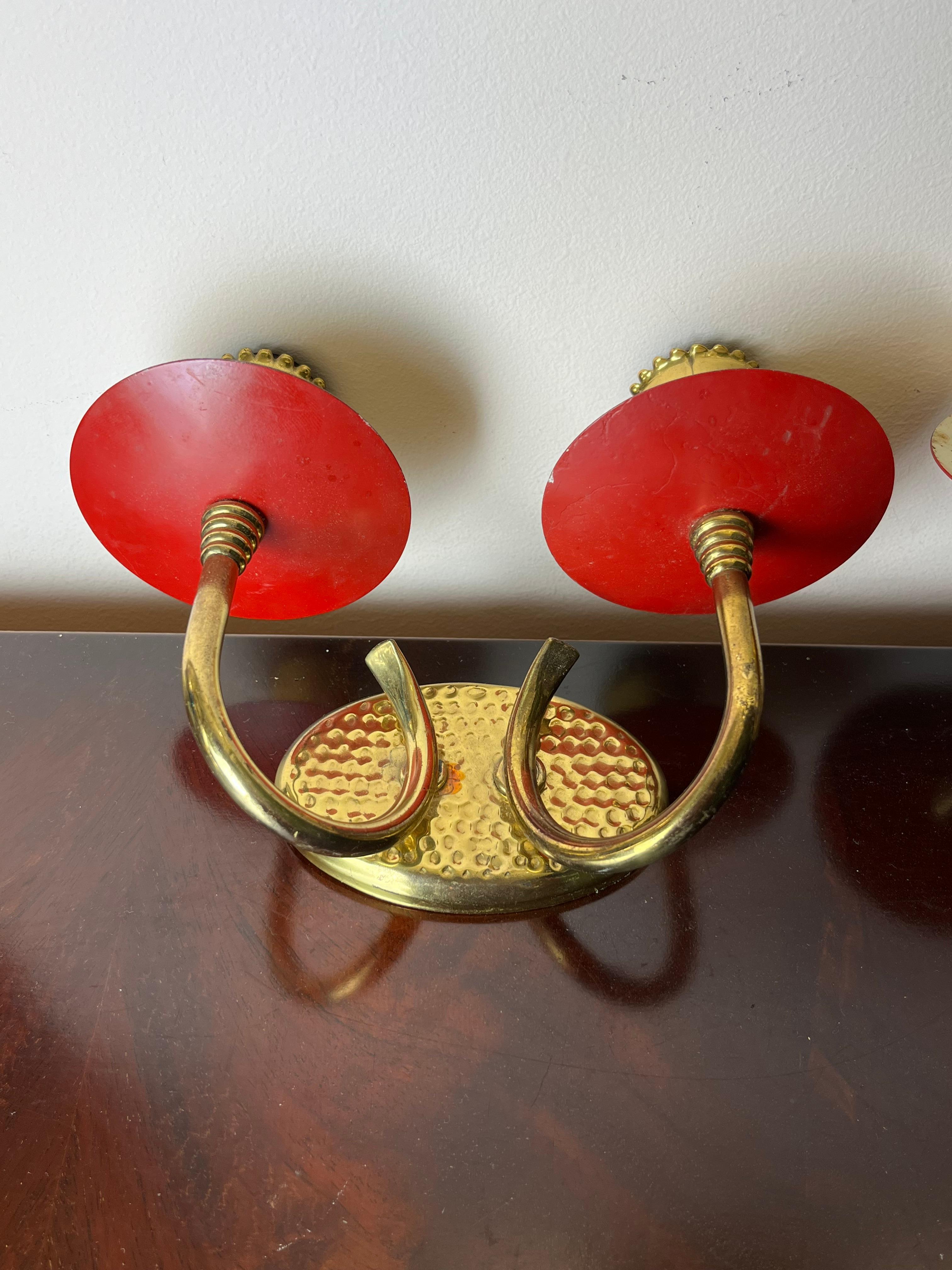 Other Set of 2 Wall Lamps in Brass and Colored Aluminium, Made in Italy, 1950s For Sale