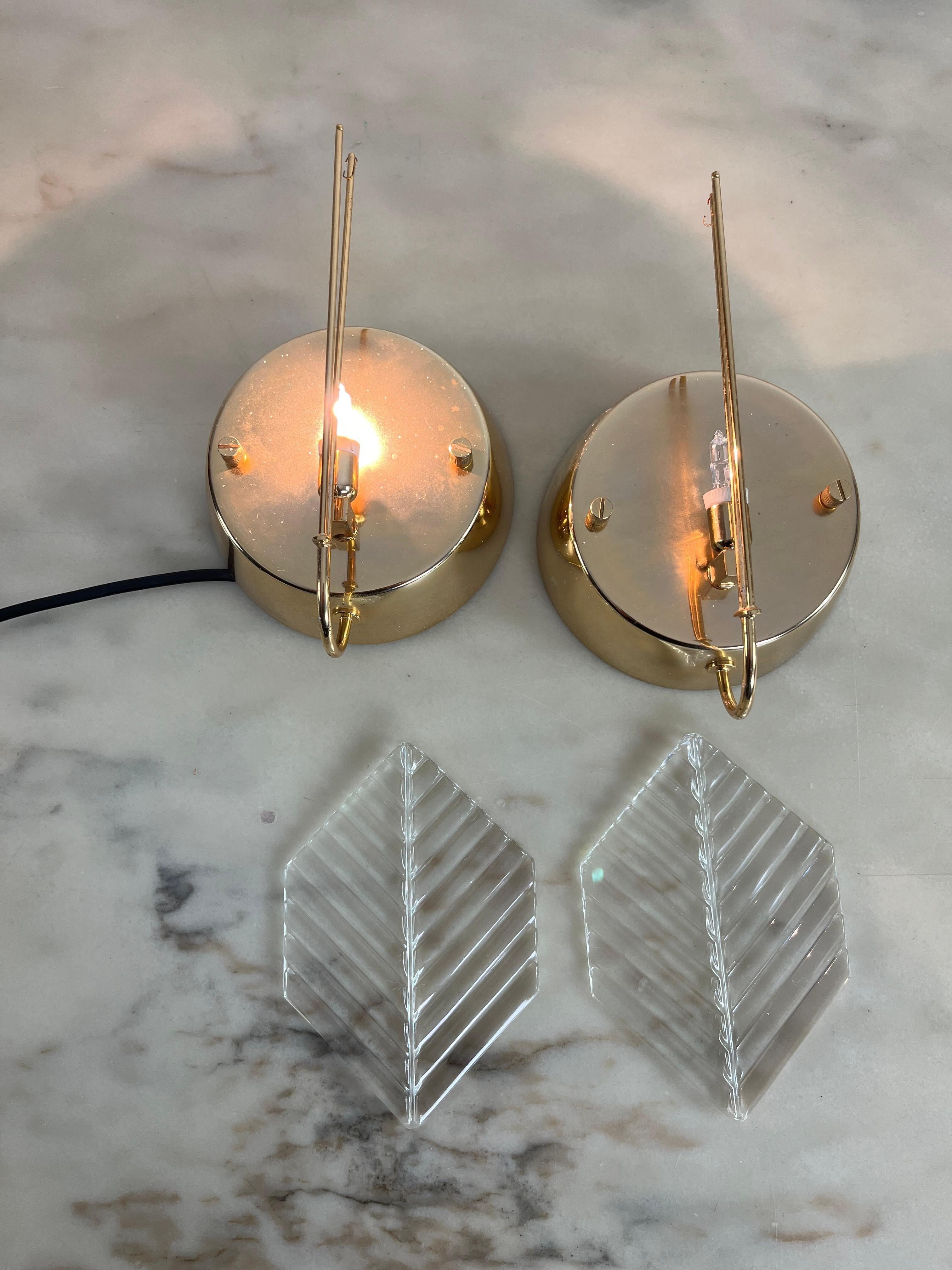 Set Of 2 Wall Lamps In Brass And Murano Glass, Zero Quattro 1970s For Sale 6