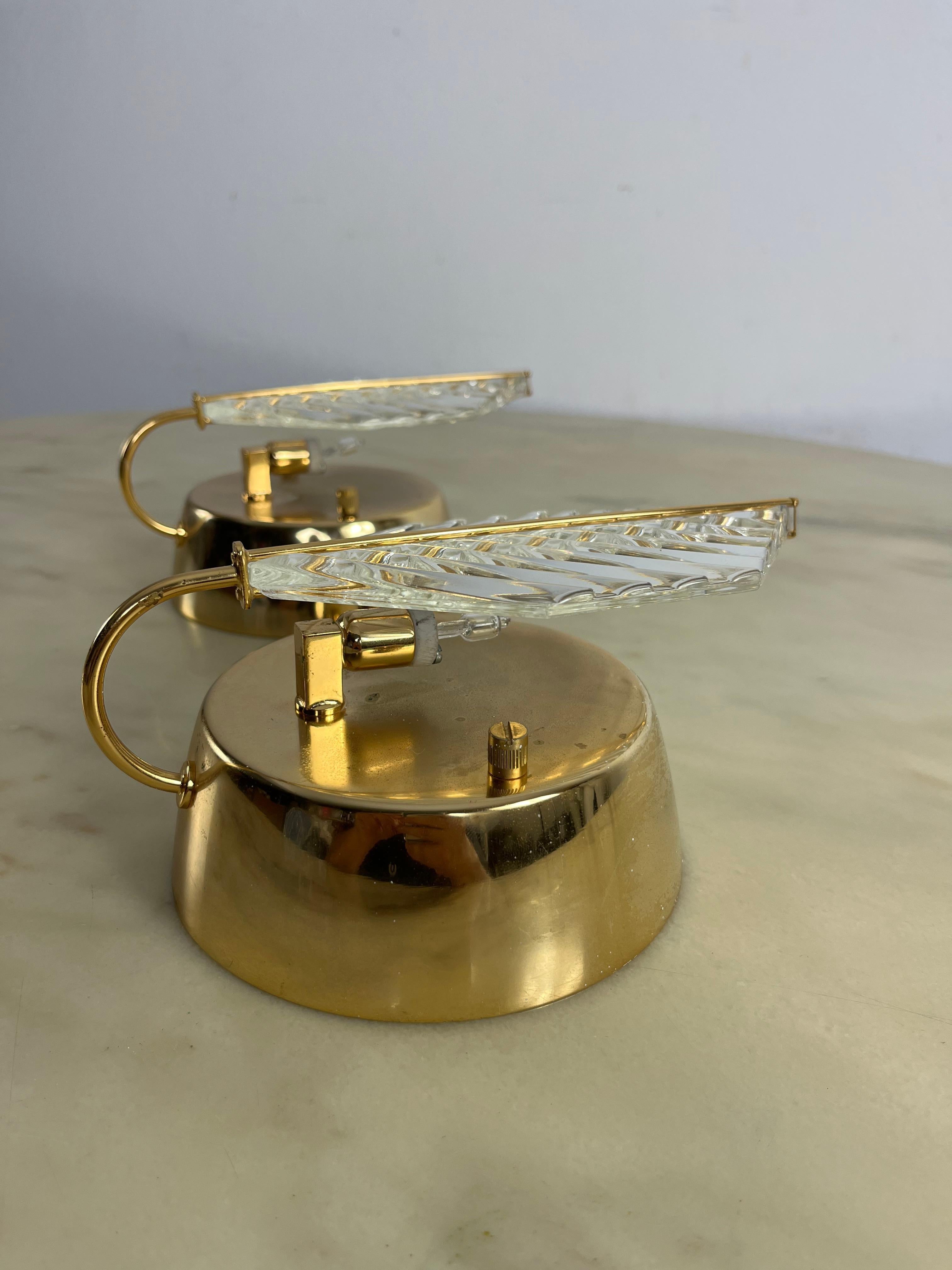 Set Of 2 Wall Lamps In Brass And Murano Glass, Zero Quattro 1970s For Sale 2