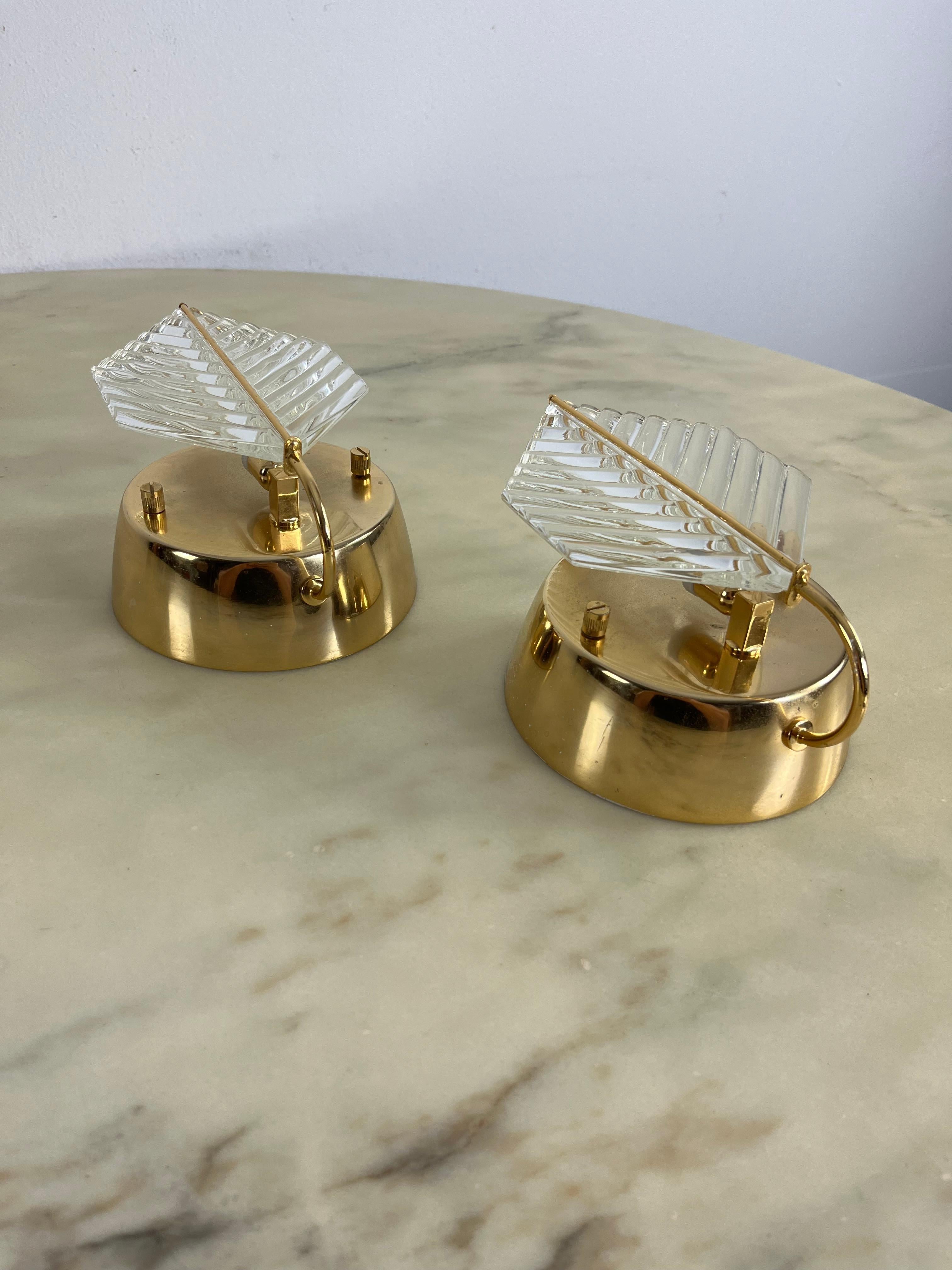 Set Of 2 Wall Lamps In Brass And Murano Glass, Zero Quattro 1970s For Sale 3