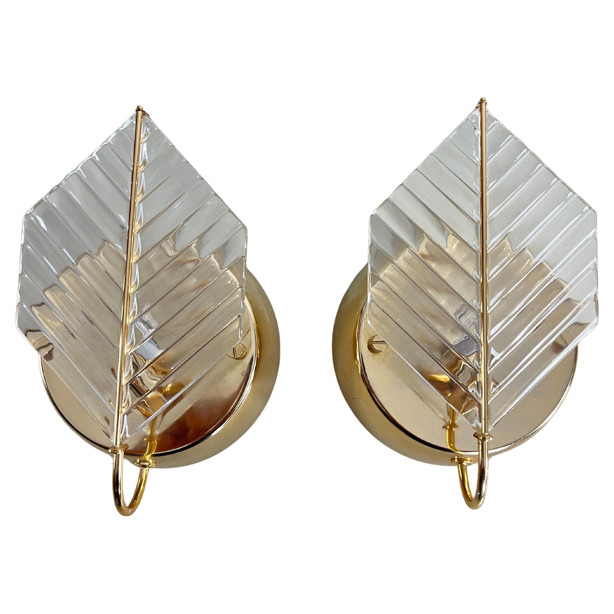 Set Of 2 Wall Lamps In Brass And Murano Glass, Zero Quattro 1970s For Sale