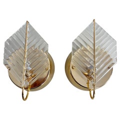 2 Wandleuchten aus Messing und Murano-Glas, Zero Quattro 1970er Jahre