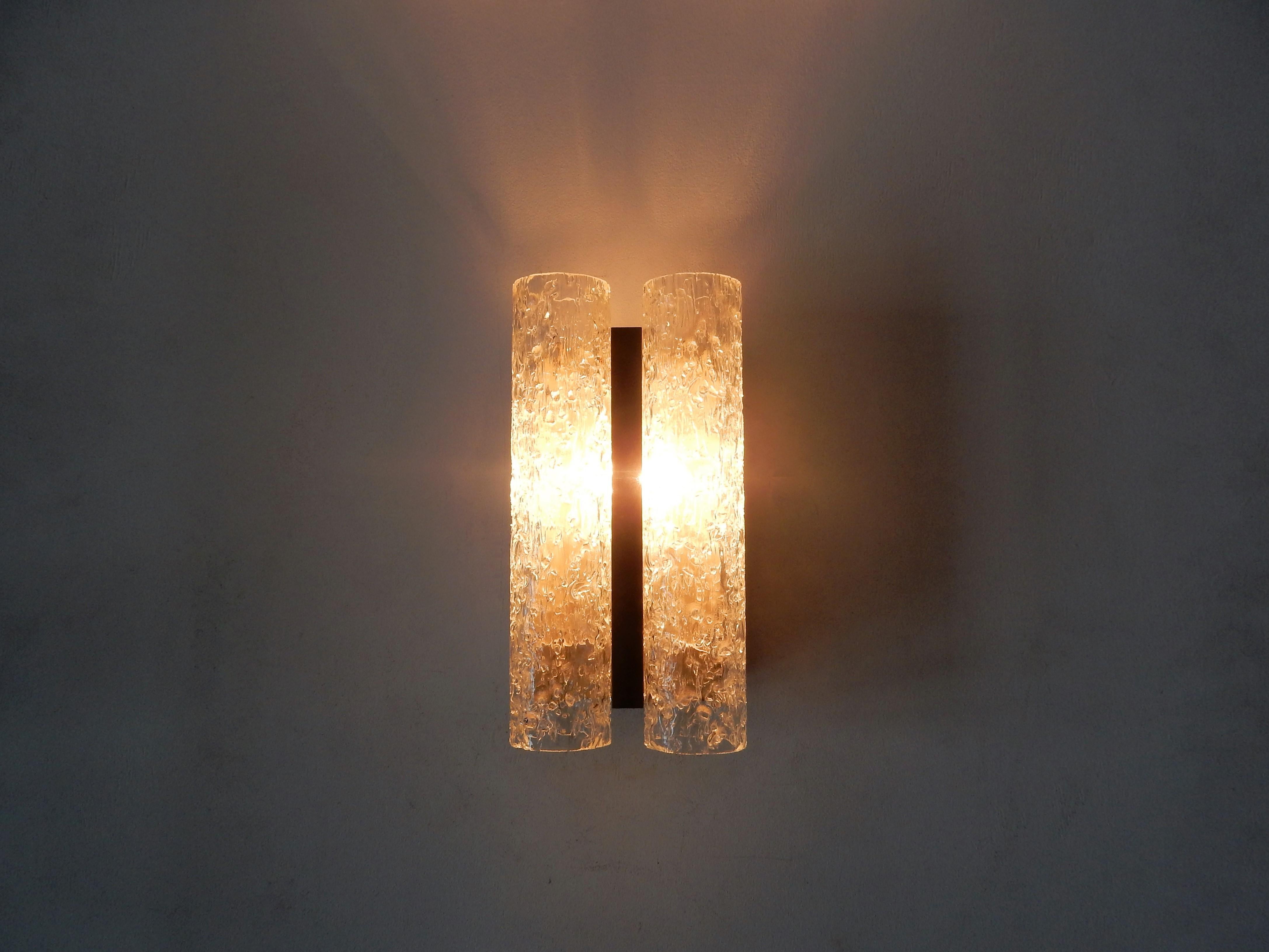 Frosted Set of 2 Wall Lamps with Glass Tubes by Doria Leuchten, Germany, 1960s