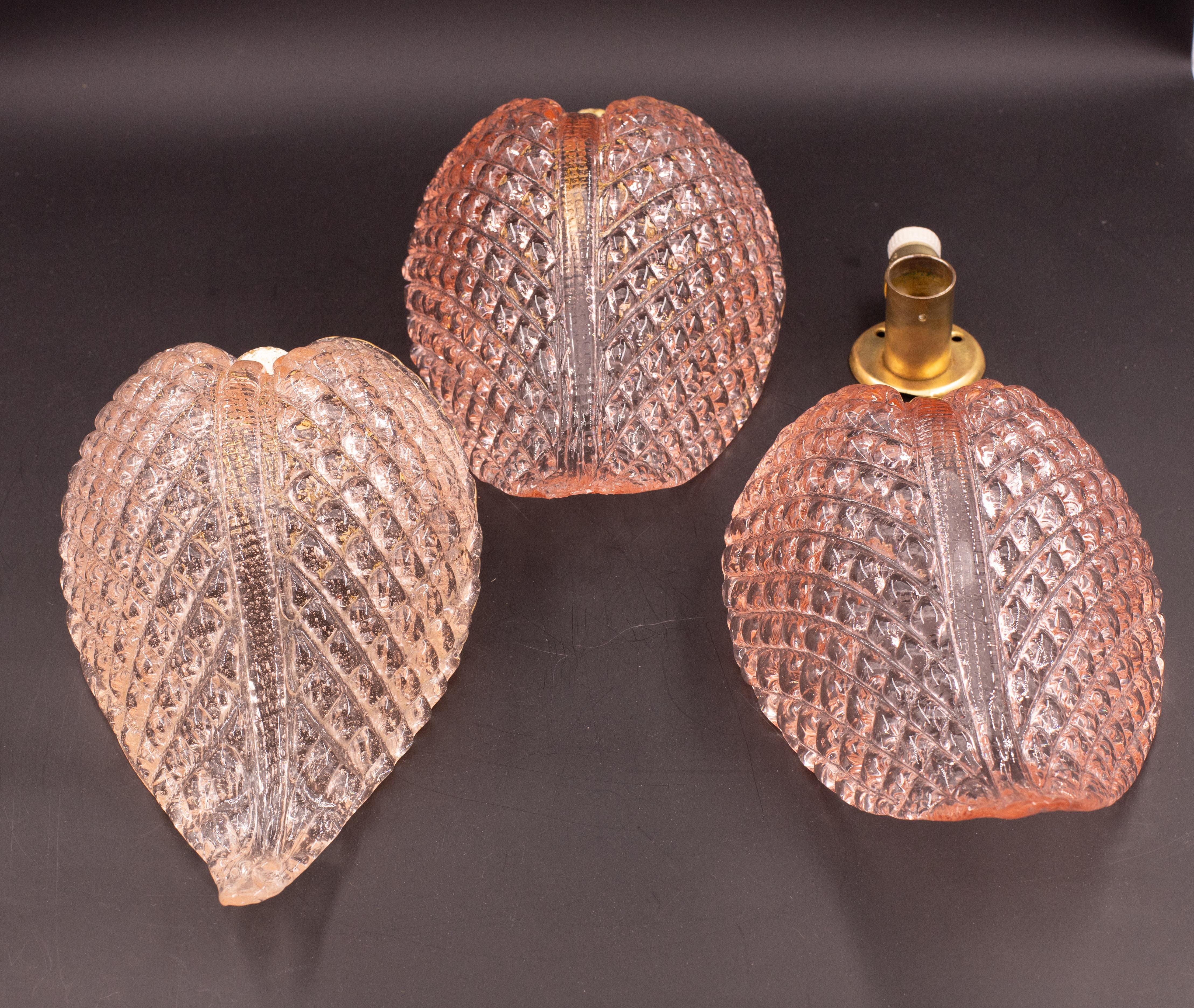 Set of 2 Wall light Pink Jewel Murano Glass Leave by Barovier e Toso, 1950s For Sale 6
