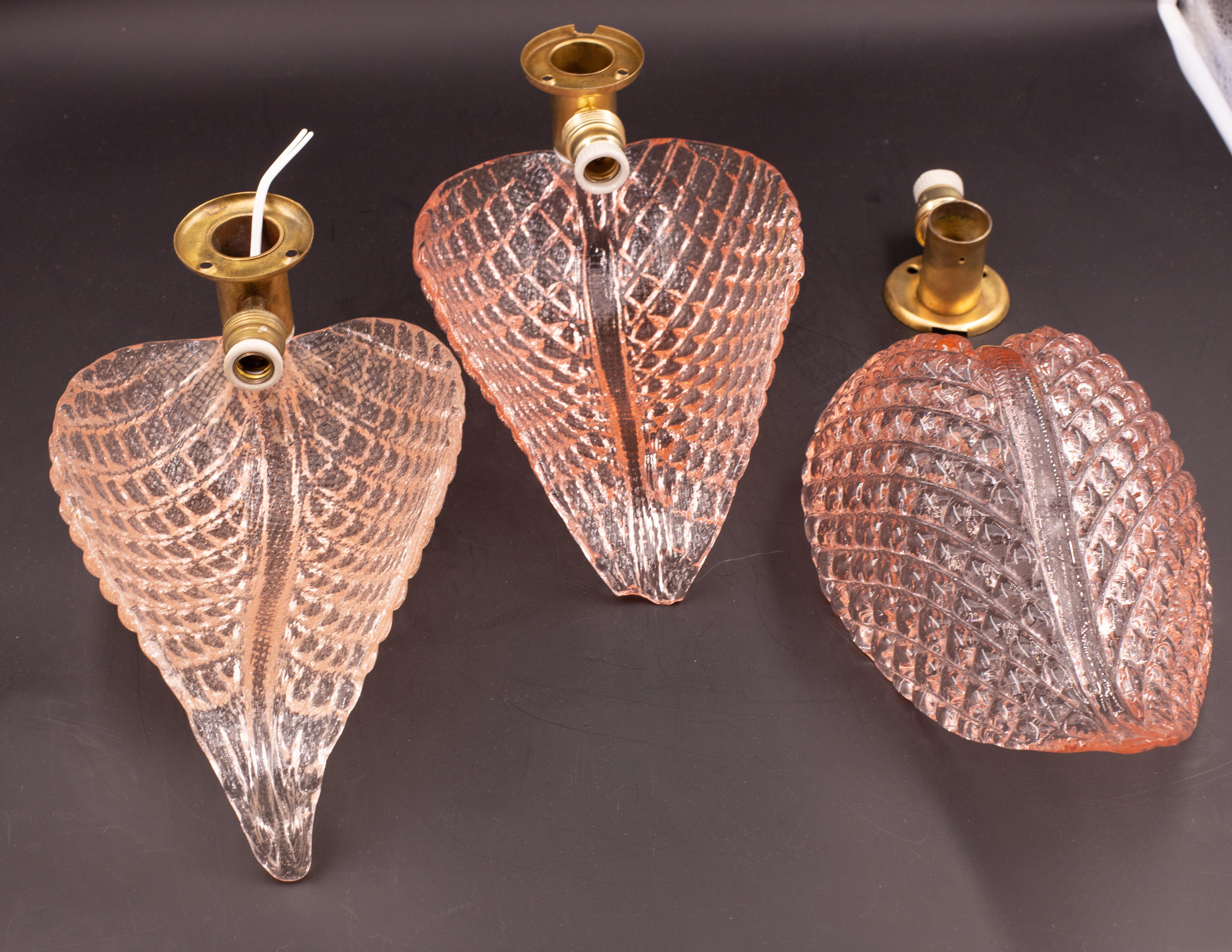 Set of 2 Wall light Pink Jewel Murano Glass Leave by Barovier e Toso, 1950s For Sale 7