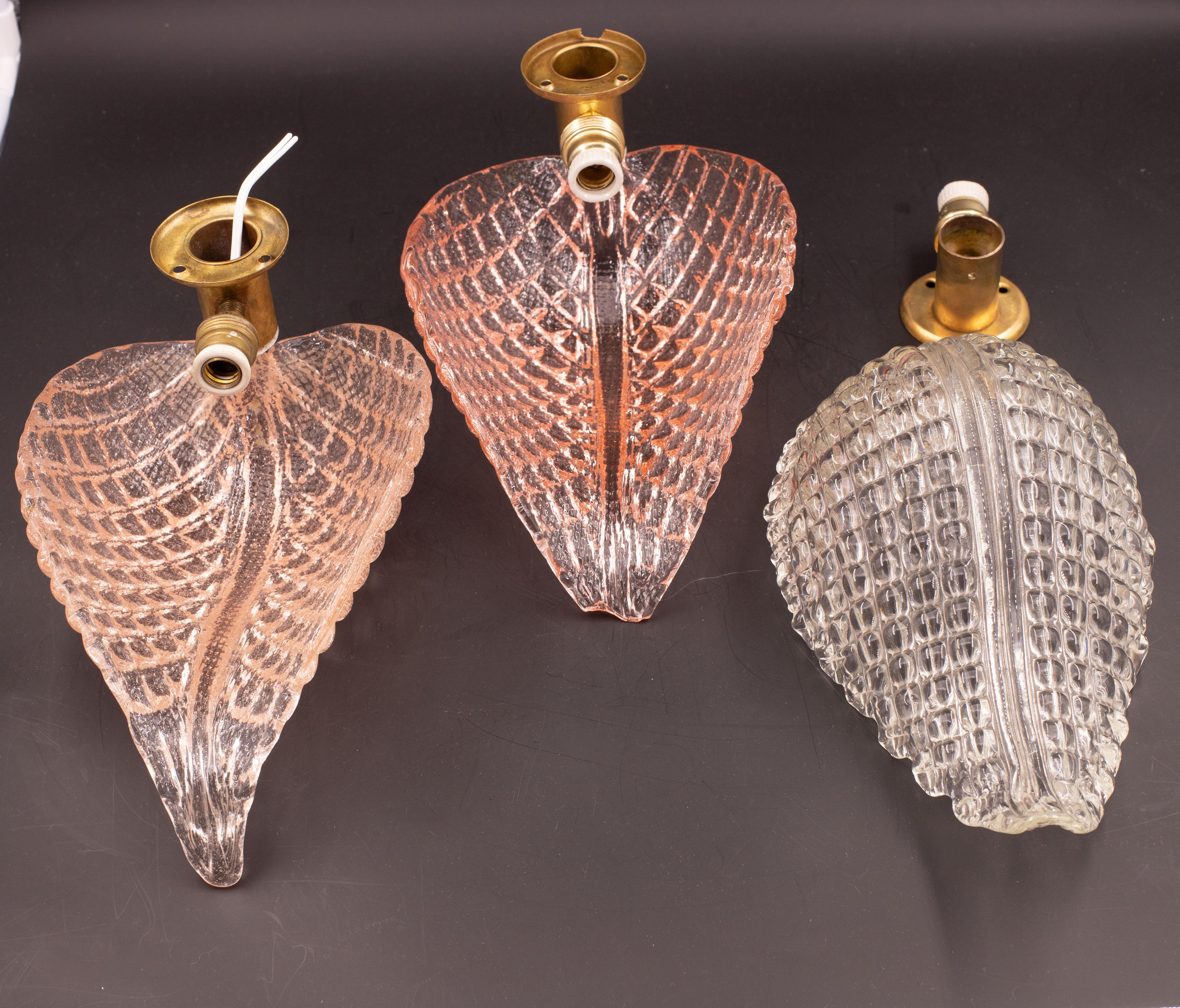 Set of 2 Wall light Pink Jewel Murano Glass Leave by Barovier e Toso, 1950s For Sale 8