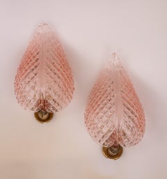 Set of 2 Wall light Pink Jewel Murano Glass Leave by Barovier e Toso, 1950s