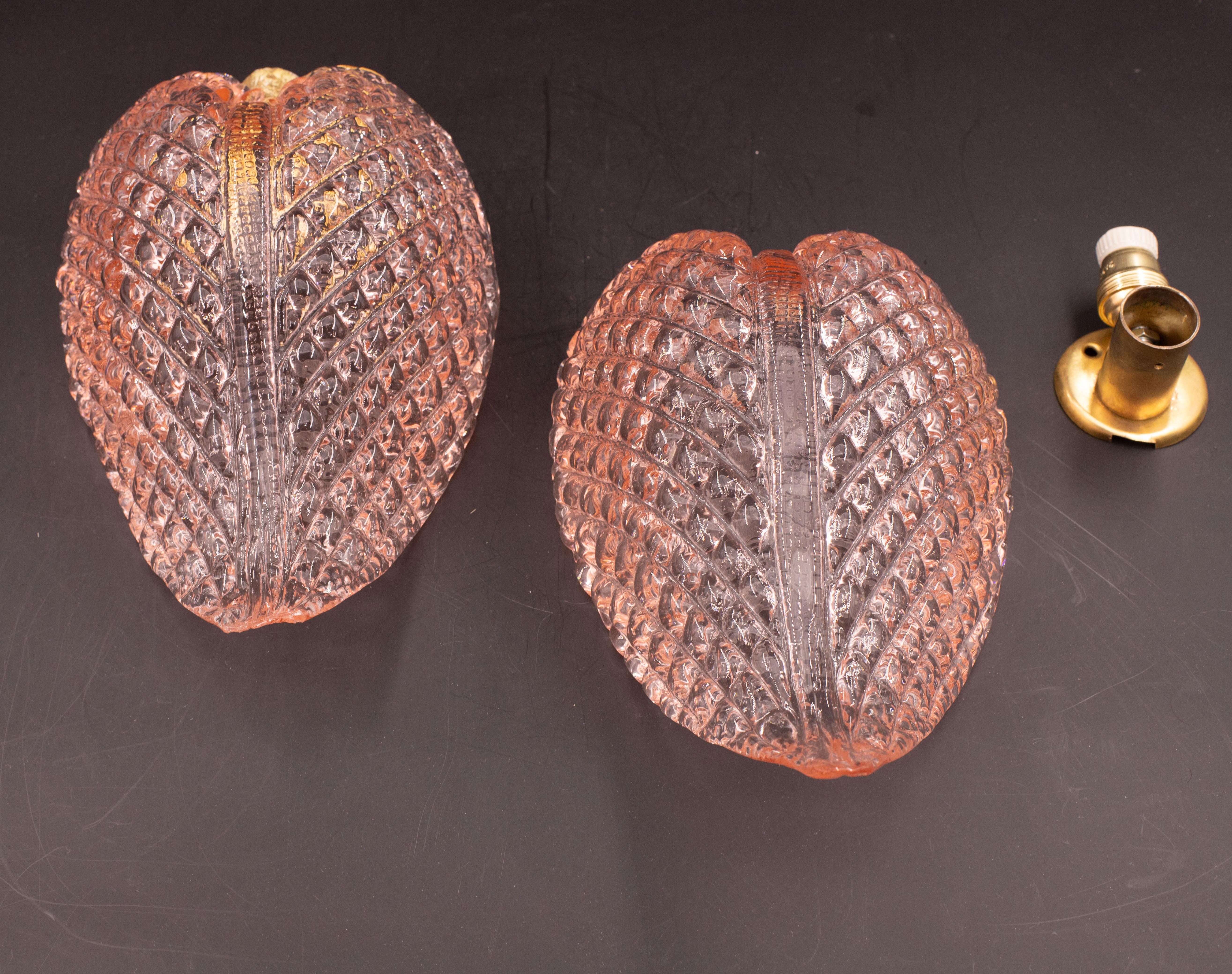 Set of 2 Wall light Pink Jewel Murano Glass Leave by Barovier e Toso, 1950s For Sale 3