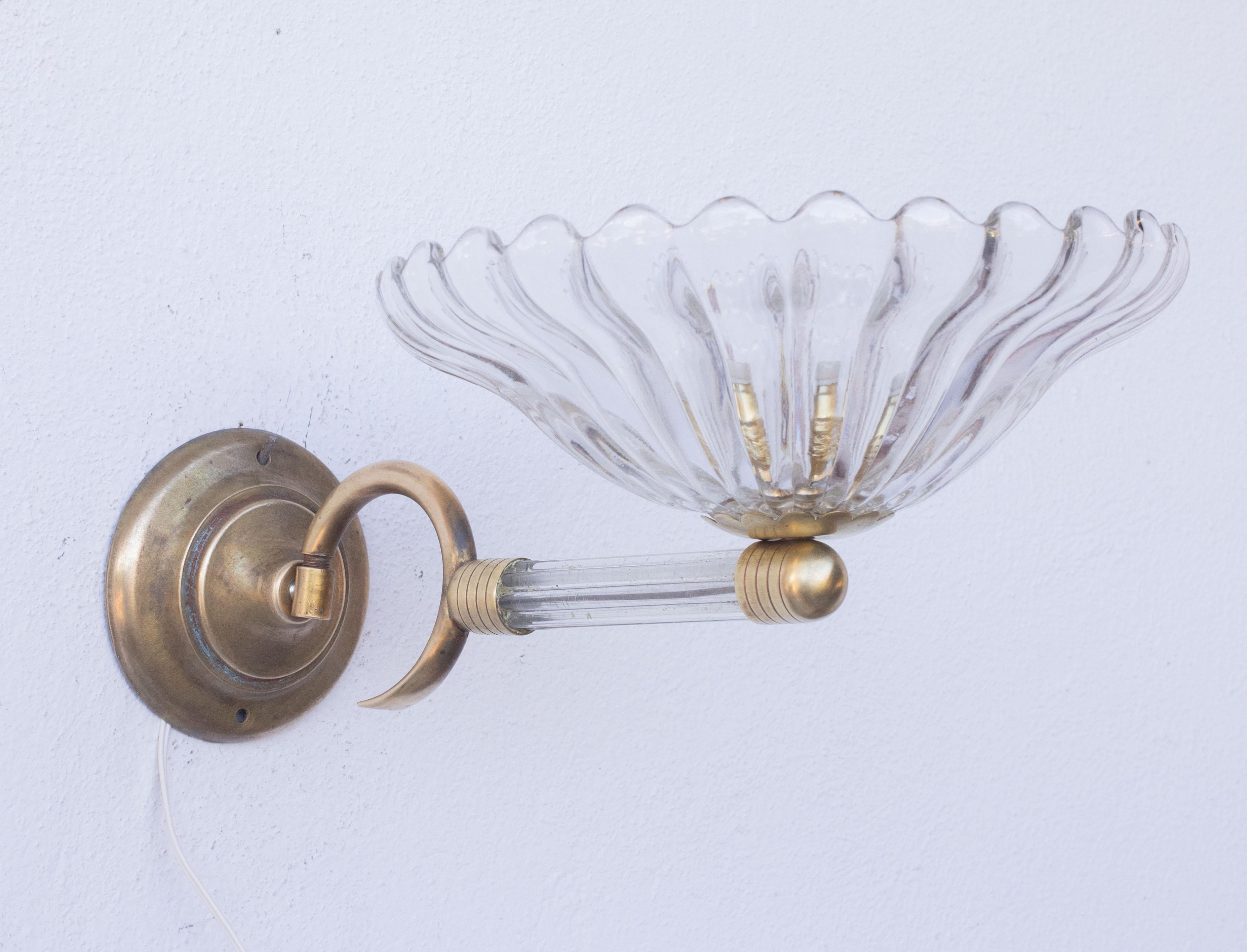 Juego de 2 Apliques de Barovier & Toso Cristal de Murano, Italia, 1950 Art Decó en venta