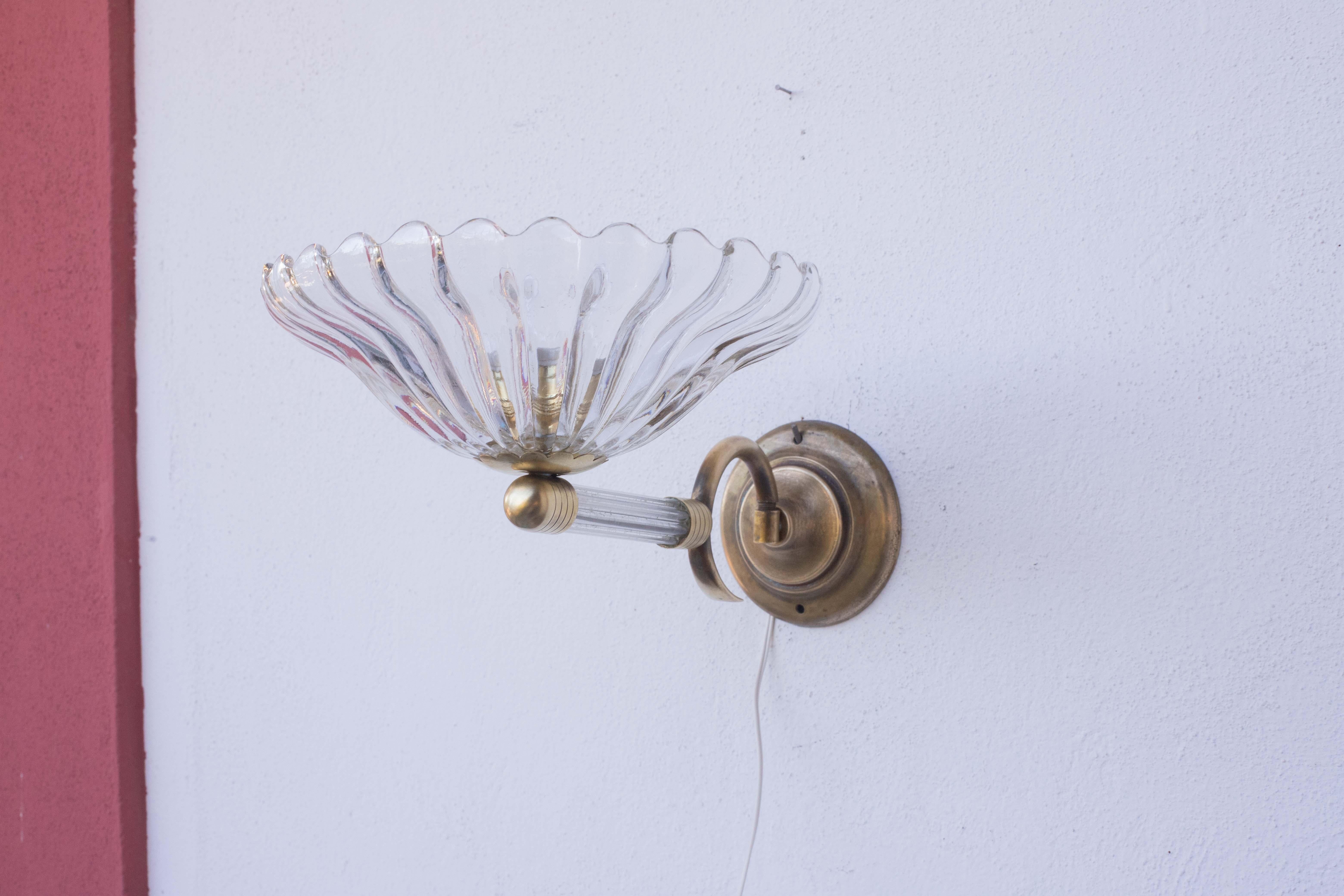 Juego de 2 Apliques de Barovier & Toso Cristal de Murano, Italia, 1950 en venta 1