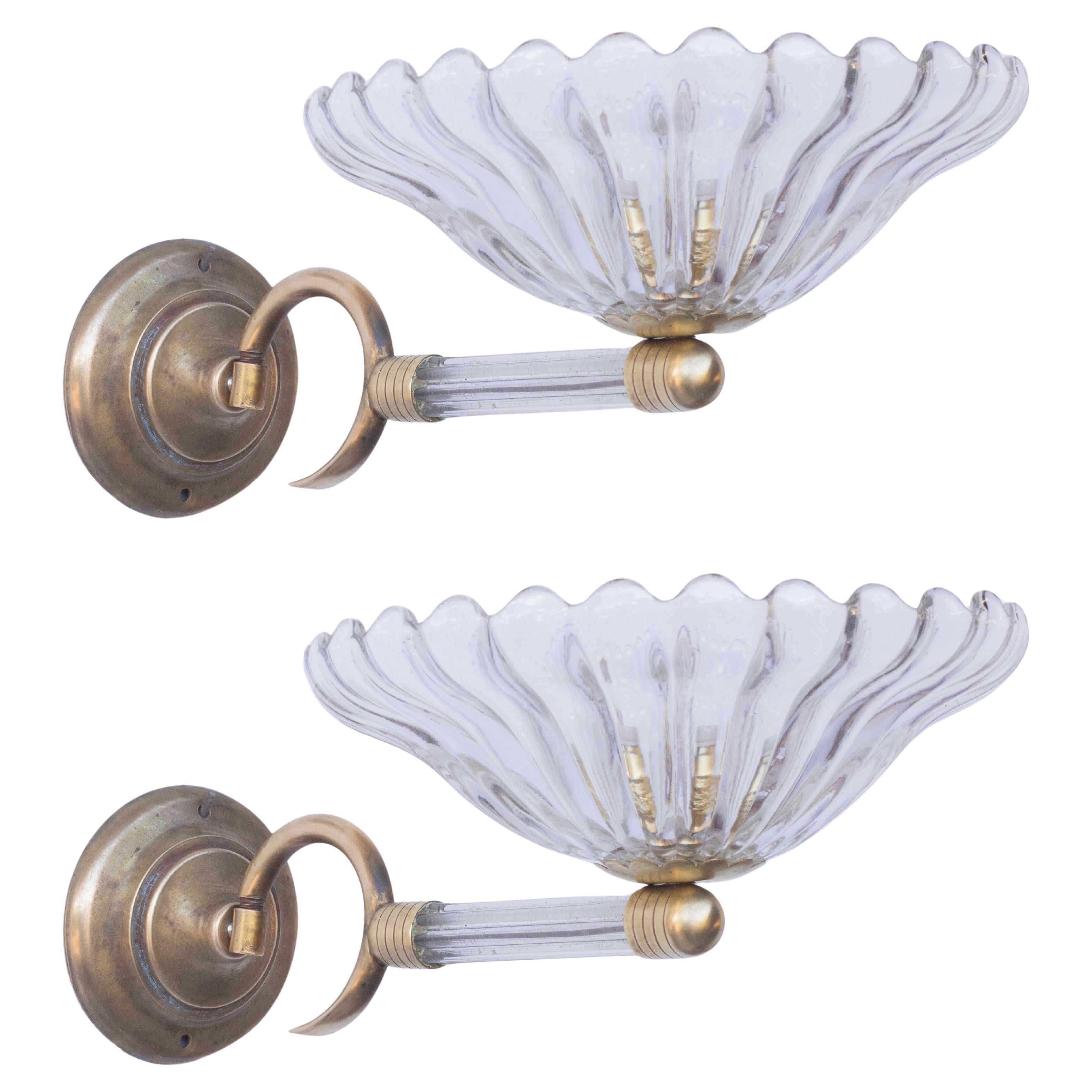 Ensemble de 2 appliques murales par Barovier&Toso Glass Murano, Italie, 1950