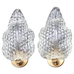 Set of 2 Wall Light Trasparent Murano Glass Leave by Barovier e Toso, 1950s