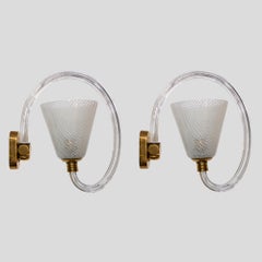Set of 2 wall lights clear glass Italian design of Reticello late 1940 by Seguso