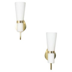 Set di 2 lampade da parete in ottone e opalina, 1950