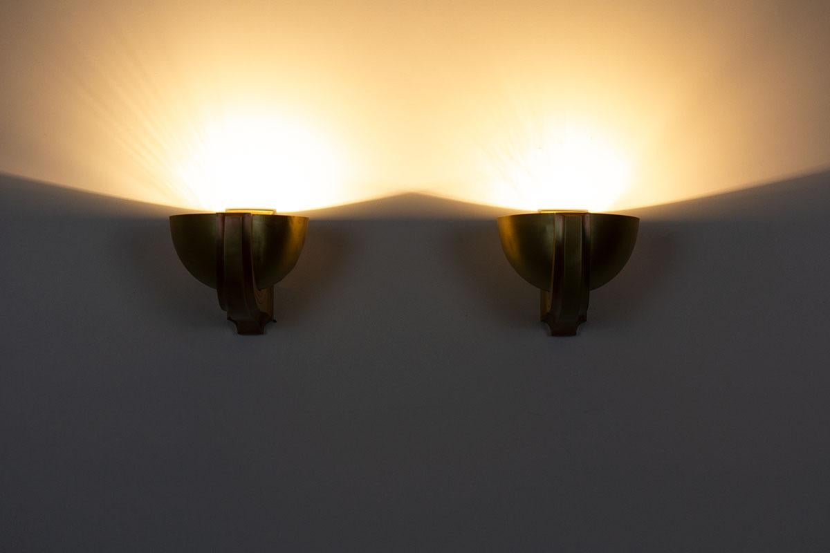 Set of 2 wall lights in copper-plated brass 1930 1