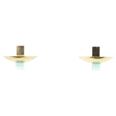 Set of 2 wall lights in gold metal and glass, 1950