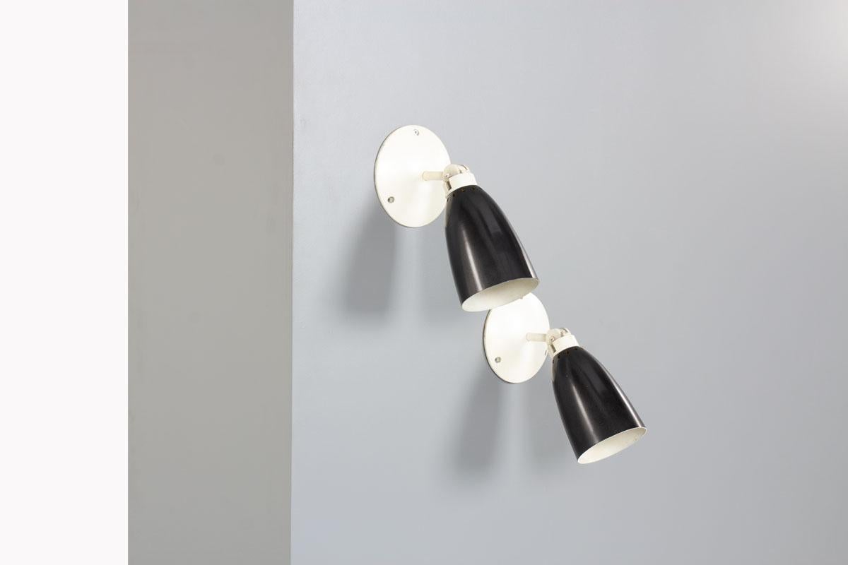 Industriale Set di 2 lampade da parete in metallo, 1950 in vendita