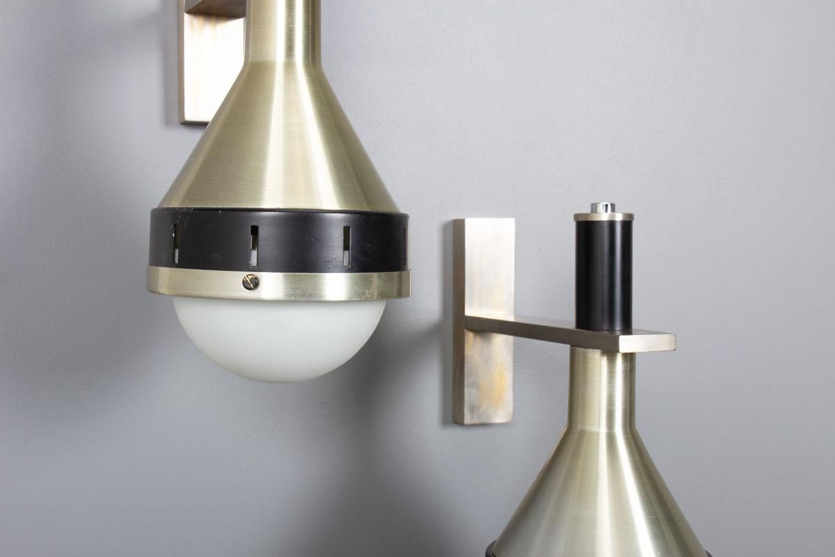 20th Century Set of 2 wall lights in metal and opaline by Stilux, 1970s For Sale