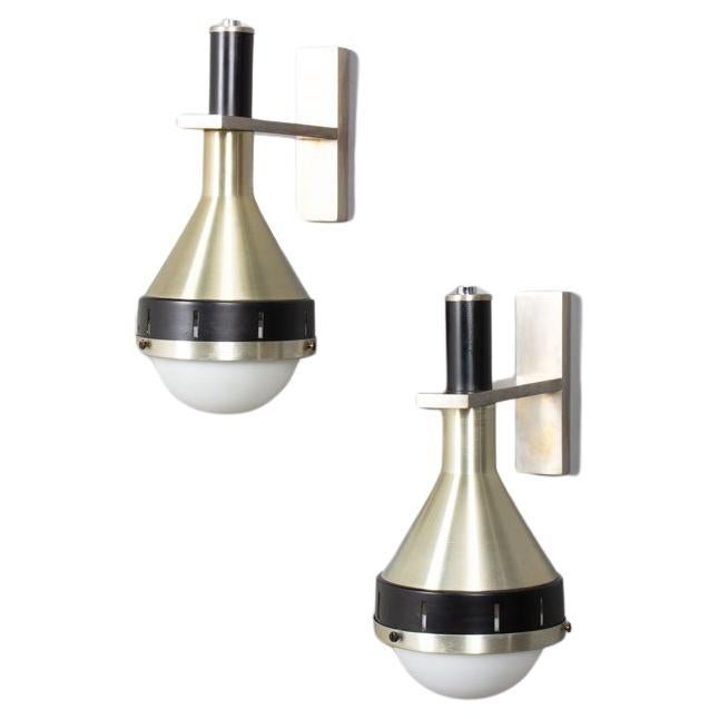 Set of 2 wall lights in metal and opaline by Stilux, 1970s For Sale