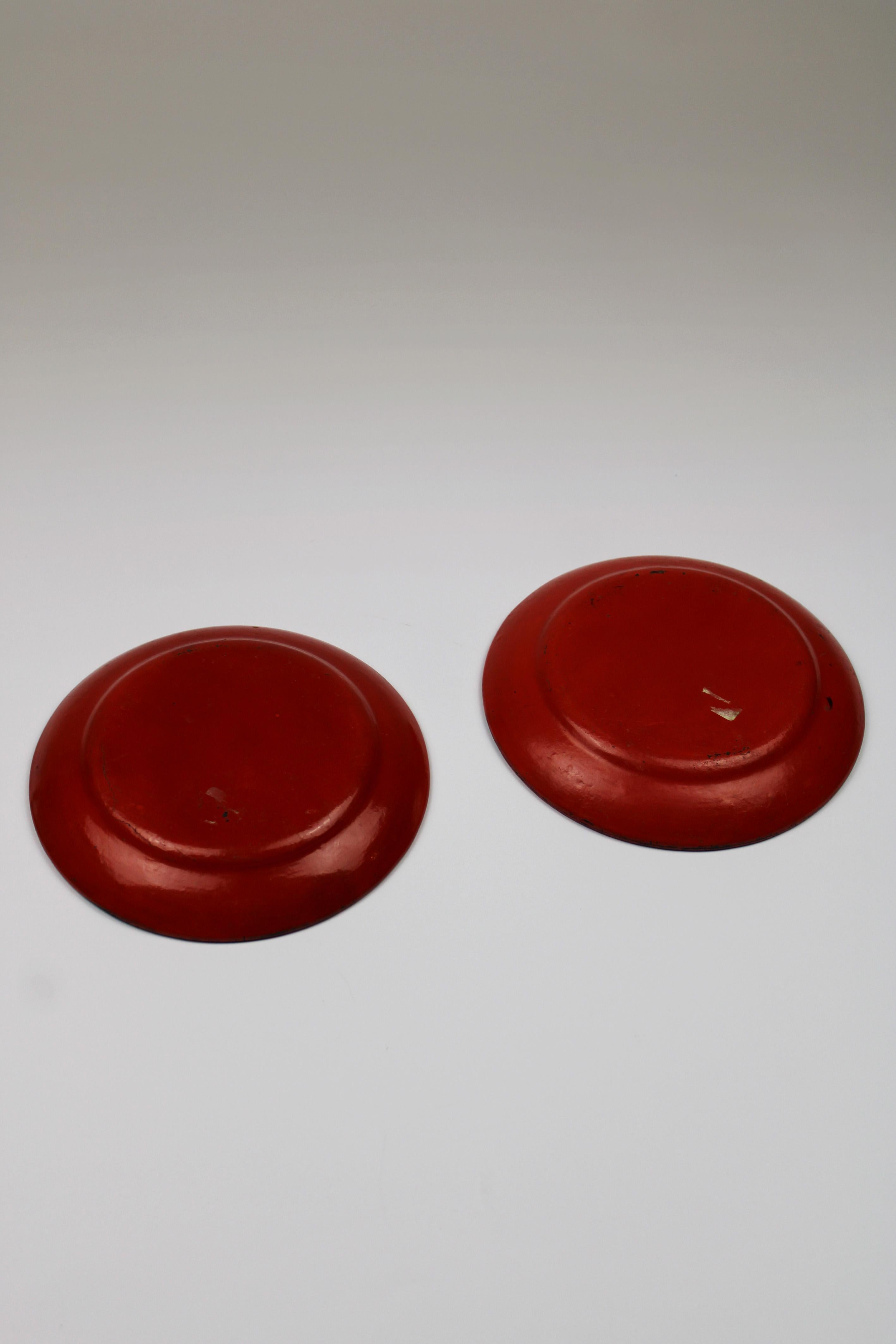 Set of 2 Bottle Coasters Chinese Red Napoleon III Victorian 19th Century France 4