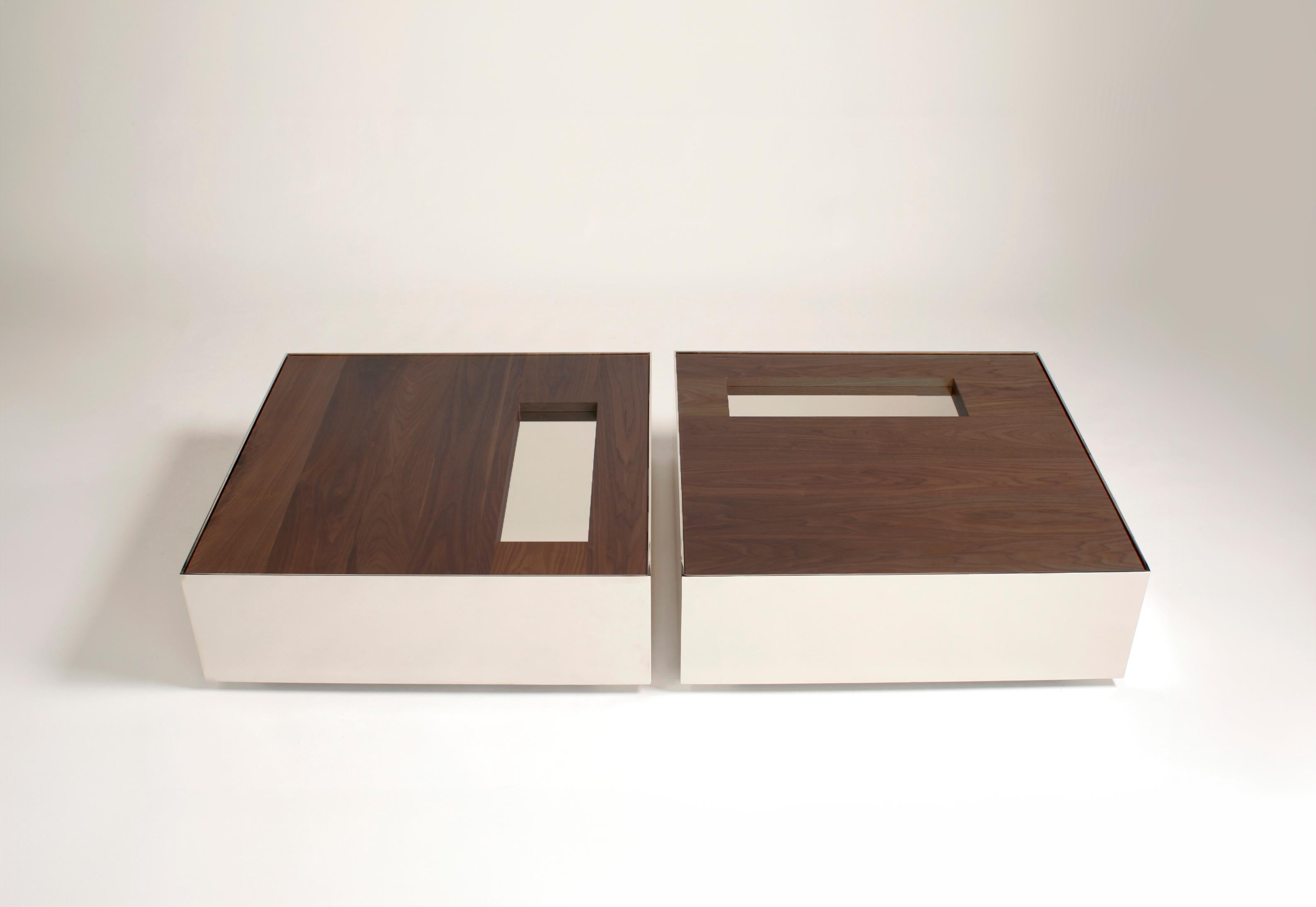 Powder-Coated Set Of 2 Walnut Ballot Coffee Tables by Phase Design For Sale